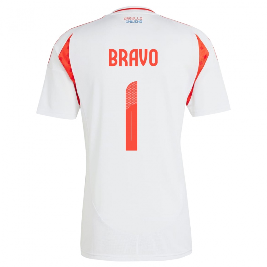 Uomo Maglia Cile Claudio Bravo #1 Bianco Kit Gara Away 24-26 Maglietta