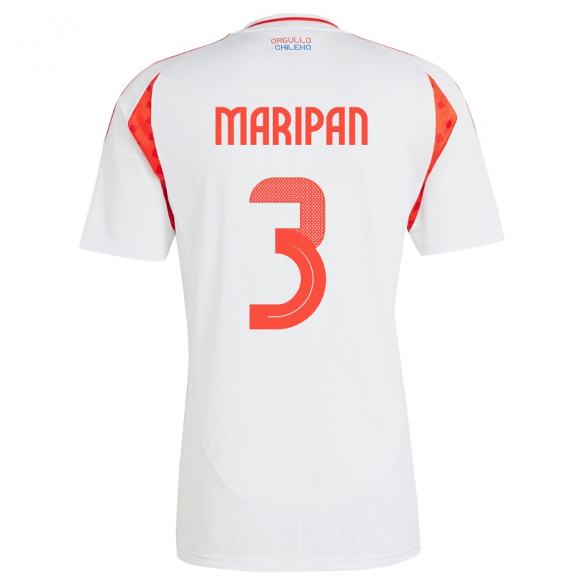 Uomo Maglia Cile Guillermo Maripán #3 Bianco Kit Gara Away 24-26 Maglietta