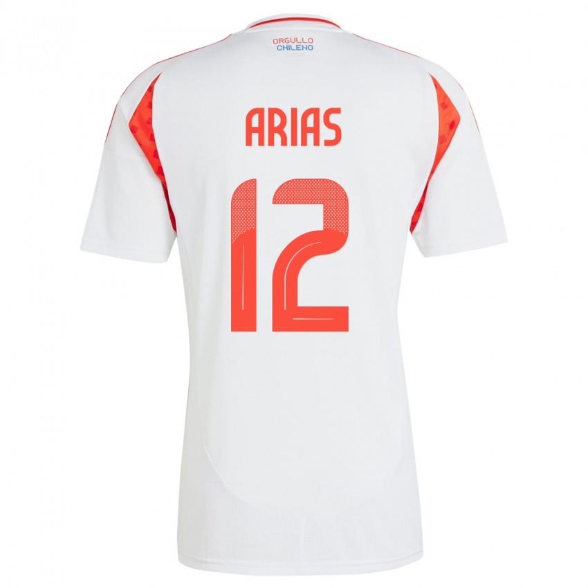 Uomo Maglia Cile Gabriel Arias #12 Bianco Kit Gara Away 24-26 Maglietta