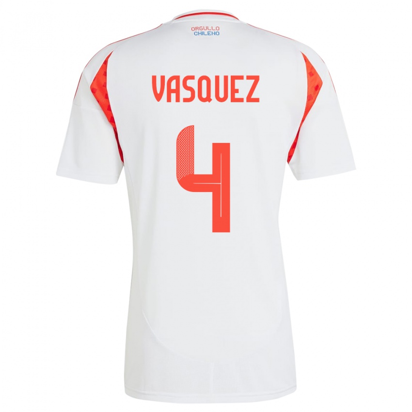 Uomo Maglia Cile Matías Vásquez #4 Bianco Kit Gara Away 24-26 Maglietta