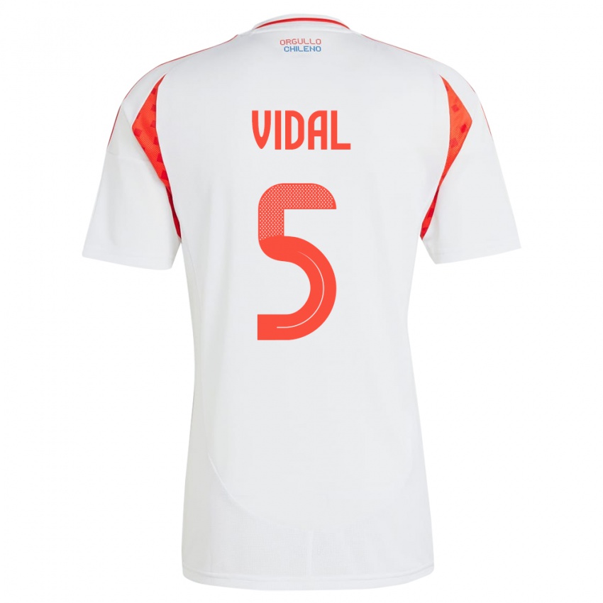 Uomo Maglia Cile Valentín Vidal #5 Bianco Kit Gara Away 24-26 Maglietta