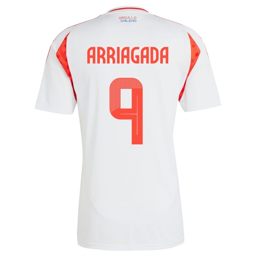 Uomo Maglia Cile Luciano Arriagada #9 Bianco Kit Gara Away 24-26 Maglietta