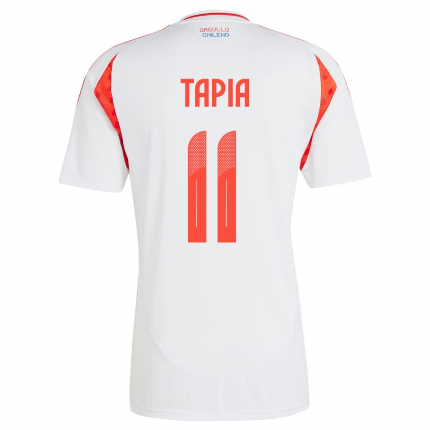 Uomo Maglia Cile Gonzalo Tapia #11 Bianco Kit Gara Away 24-26 Maglietta