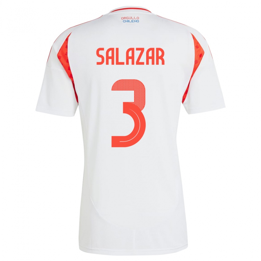 Uomo Maglia Cile Yahir Salazar #3 Bianco Kit Gara Away 24-26 Maglietta