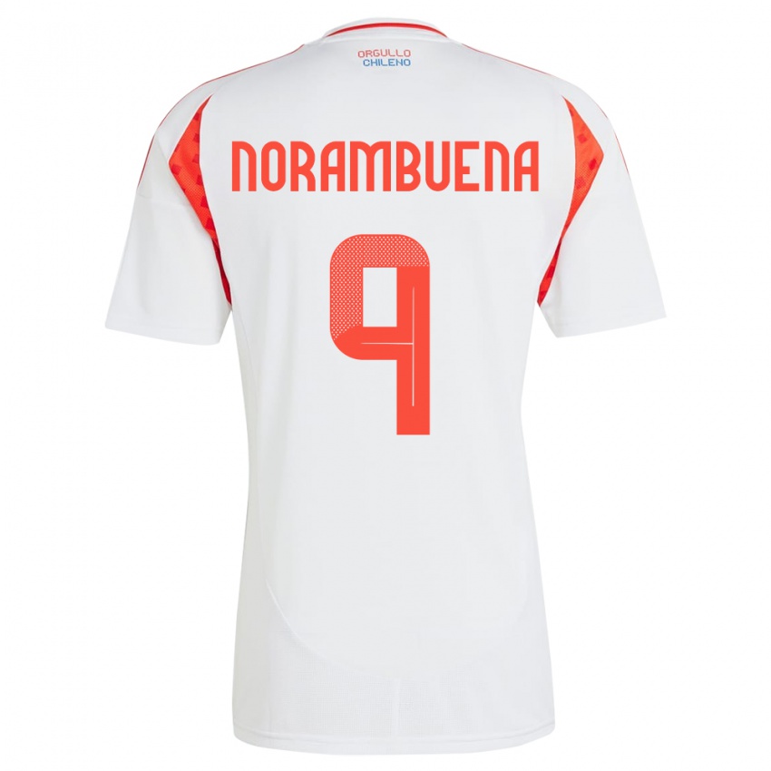 Uomo Maglia Cile Gabriel Norambuena #9 Bianco Kit Gara Away 24-26 Maglietta