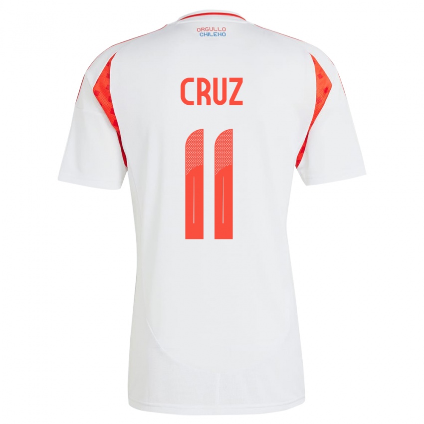 Uomo Maglia Cile Joan Cruz #11 Bianco Kit Gara Away 24-26 Maglietta