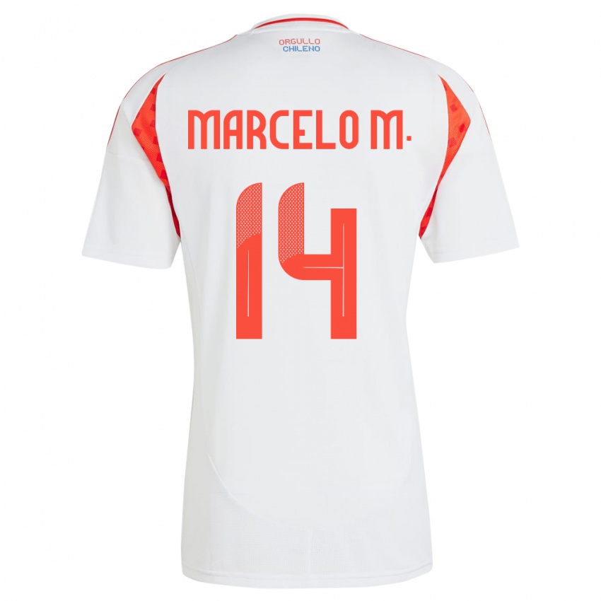 Uomo Maglia Cile Marcelo Morales #14 Bianco Kit Gara Away 24-26 Maglietta