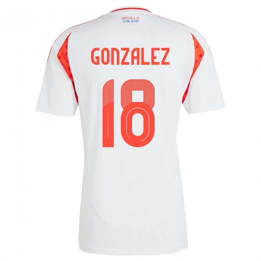 Uomo Maglia Cile Bryan González #18 Bianco Kit Gara Away 24-26 Maglietta