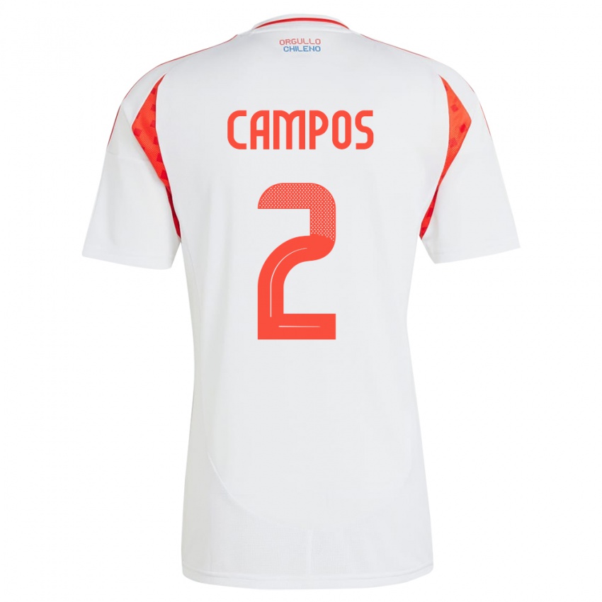 Uomo Maglia Cile Víctor Campos #2 Bianco Kit Gara Away 24-26 Maglietta