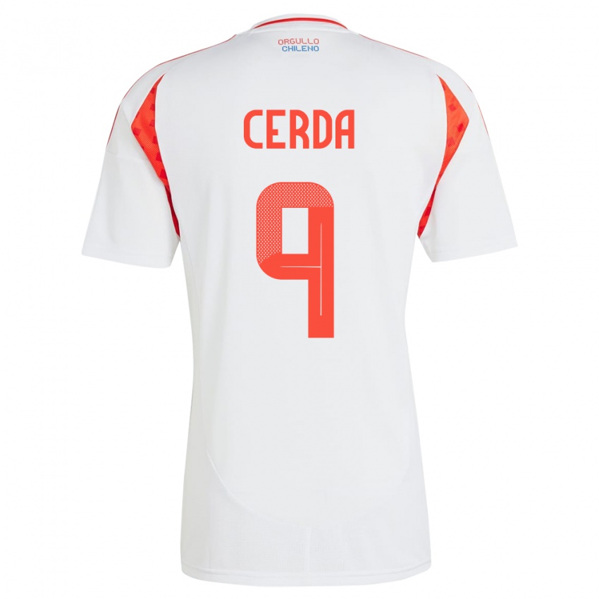 Uomo Maglia Cile Axel Cerda #9 Bianco Kit Gara Away 24-26 Maglietta