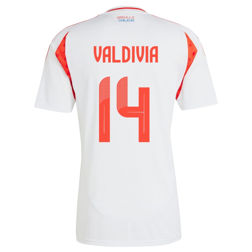 Uomo Maglia Cile Felipe Valdivia #14 Bianco Kit Gara Away 24-26 Maglietta