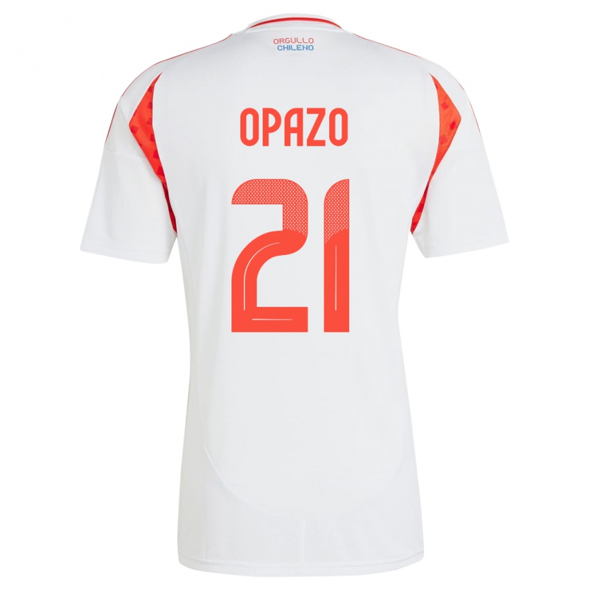 Uomo Maglia Cile Diego Opazo #21 Bianco Kit Gara Away 24-26 Maglietta