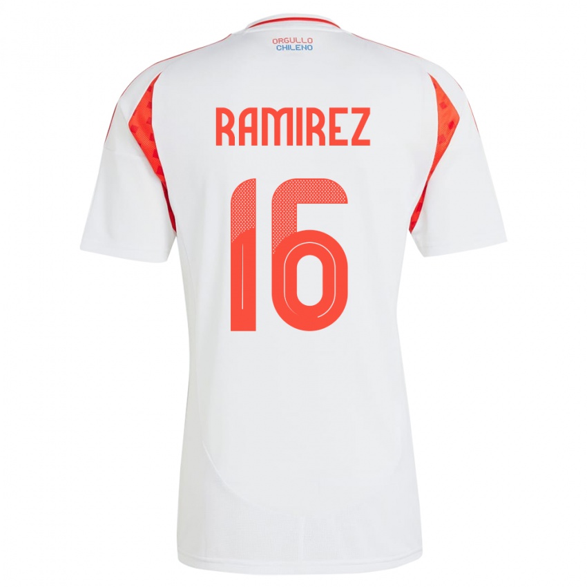 Uomo Maglia Cile Vicente Ramírez #16 Bianco Kit Gara Away 24-26 Maglietta