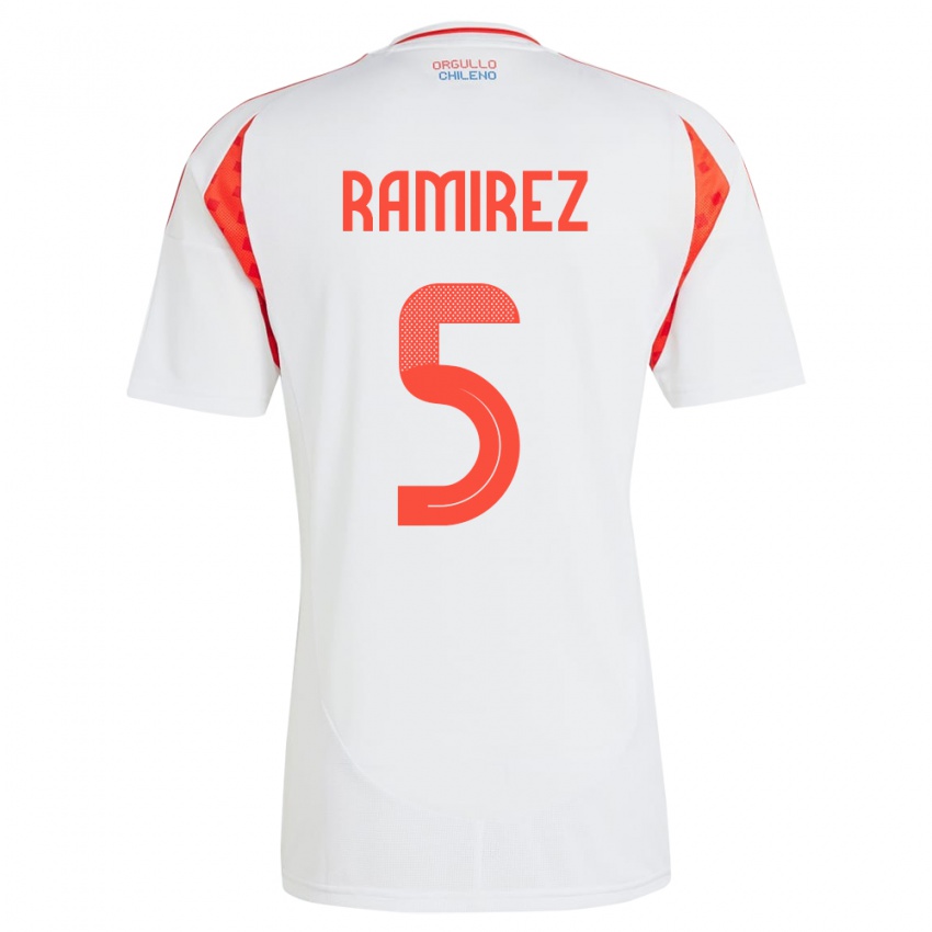 Uomo Maglia Cile Fernanda Ramírez #5 Bianco Kit Gara Away 24-26 Maglietta