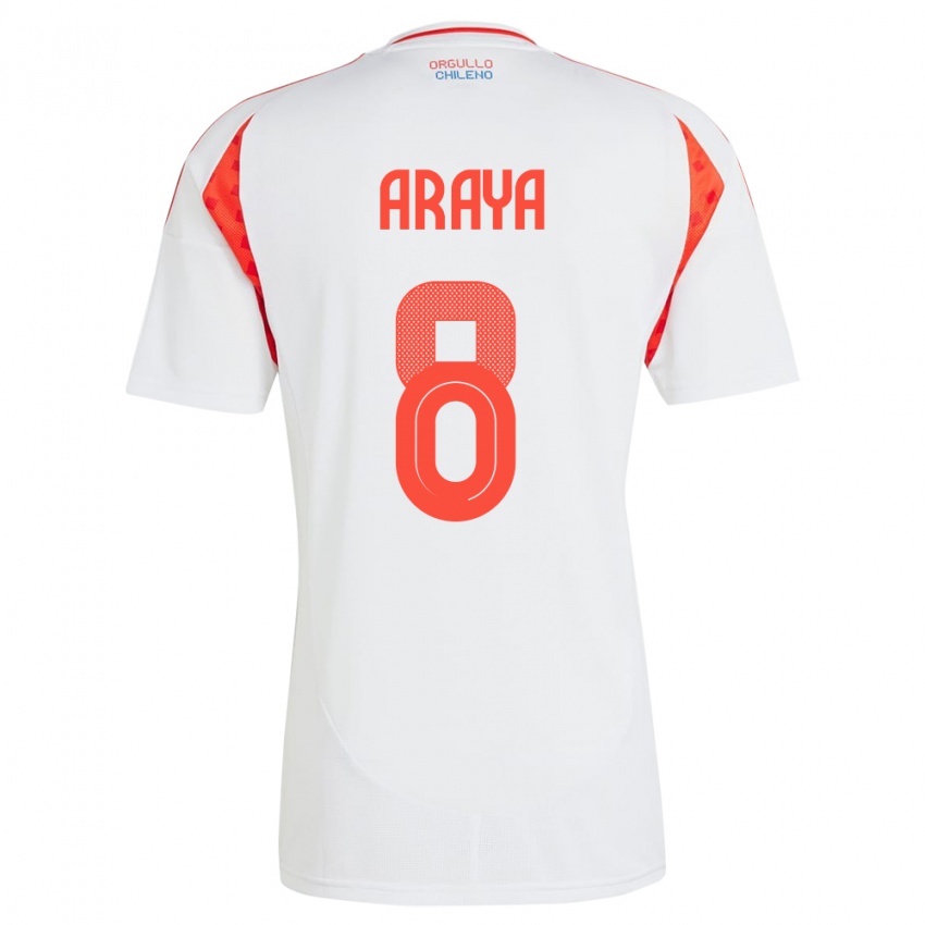 Uomo Maglia Cile Karen Araya #8 Bianco Kit Gara Away 24-26 Maglietta