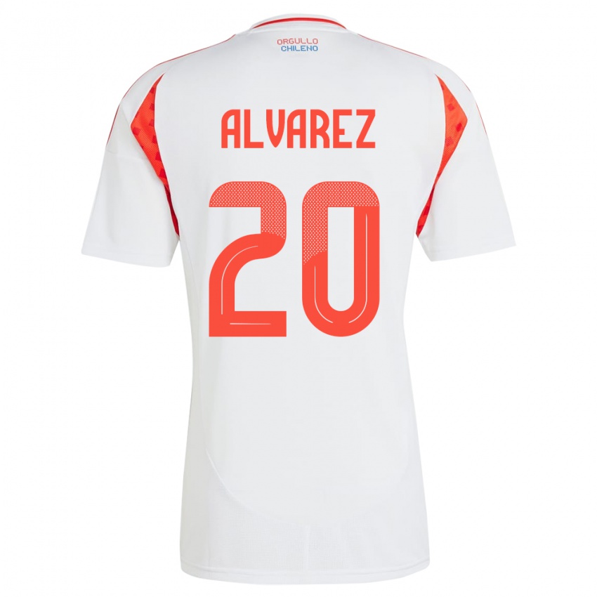 Uomo Maglia Cile Anaís Álvarez #20 Bianco Kit Gara Away 24-26 Maglietta