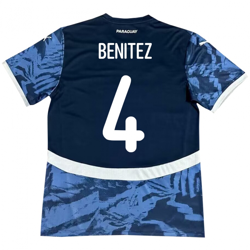 Uomo Maglia Paraguay Gastón Benítez #4 Blu Kit Gara Away 24-26 Maglietta