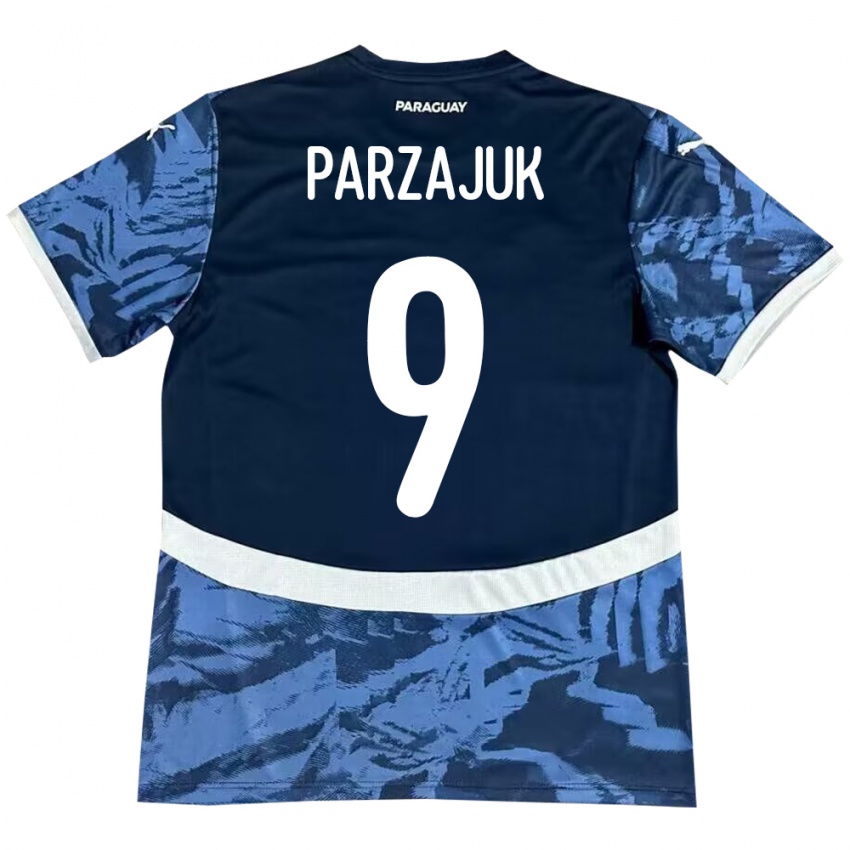 Uomo Maglia Paraguay Kevin Parzajuk #9 Blu Kit Gara Away 24-26 Maglietta