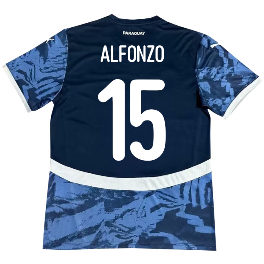 Uomo Maglia Paraguay Axel Alfonzo #15 Blu Kit Gara Away 24-26 Maglietta