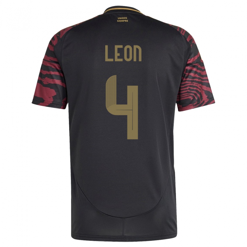 Uomo Maglia Perù Mía León #4 Nero Kit Gara Away 24-26 Maglietta