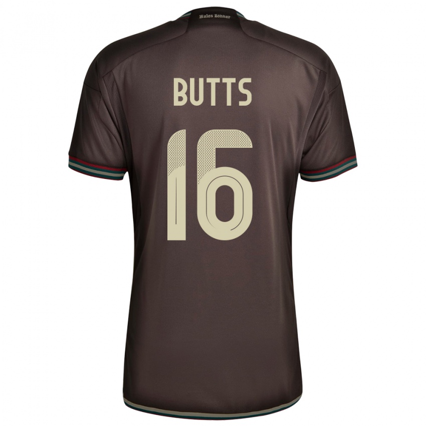 Uomo Maglia Giamaica Njeri Butts #16 Marrone Notte Kit Gara Away 24-26 Maglietta