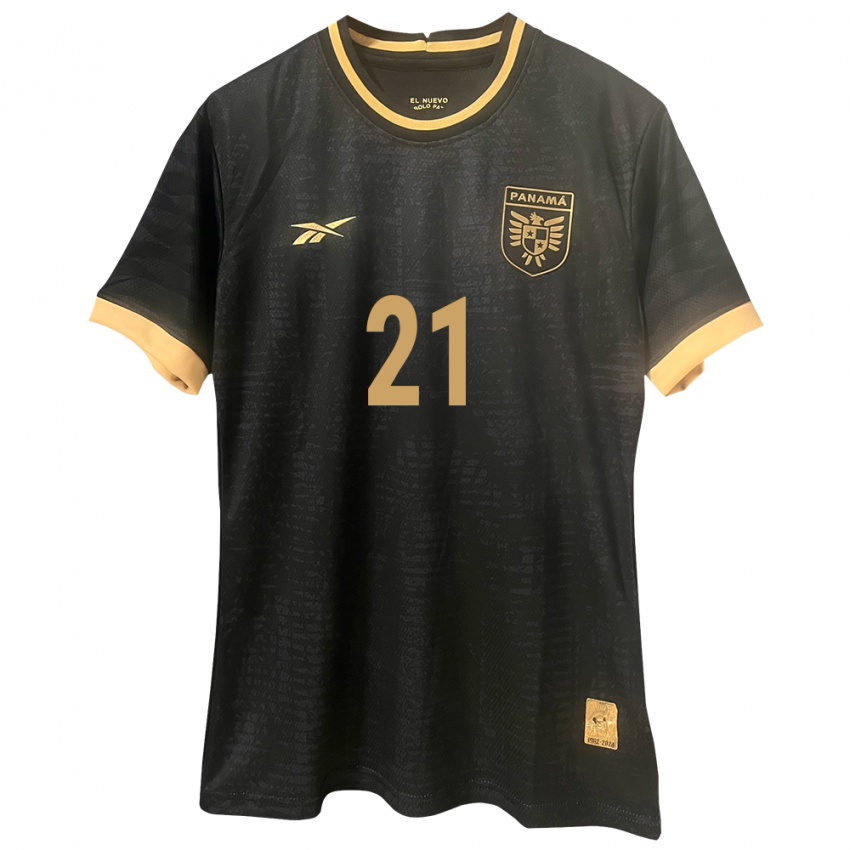 Uomo Maglia Panamá Nicole De Obaldía #21 Nero Kit Gara Away 24-26 Maglietta