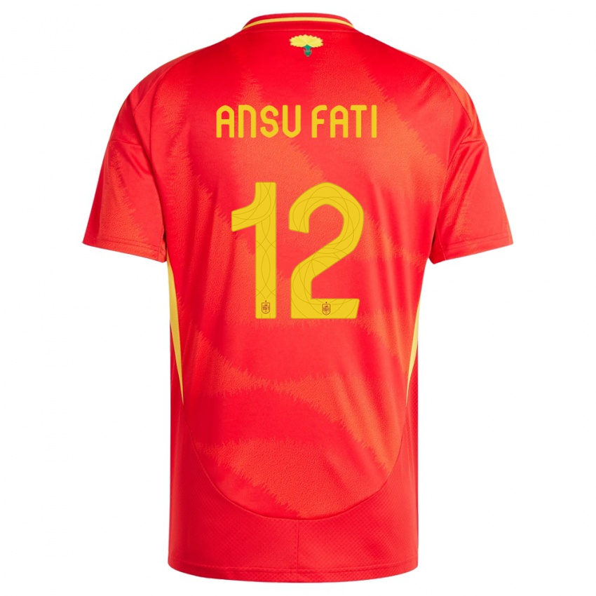 Donna Maglia Spagna Ansu Fati #12 Rosso Kit Gara Home 24-26 Maglietta