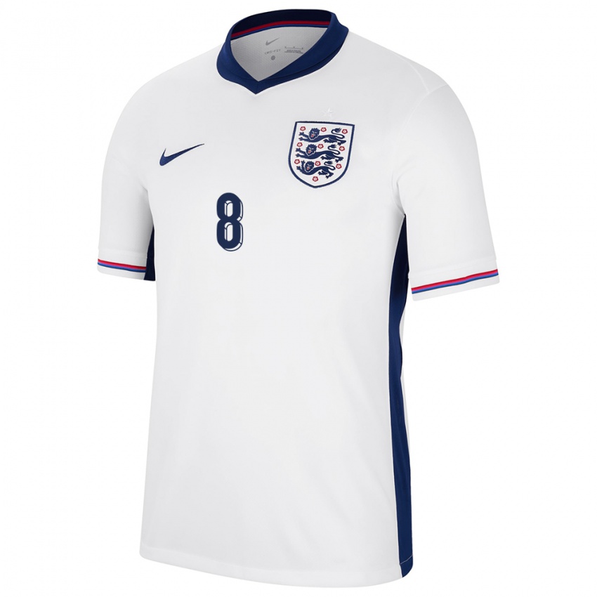 Donna Maglia Inghilterra Jordan Henderson #8 Bianco Kit Gara Home 24-26 Maglietta