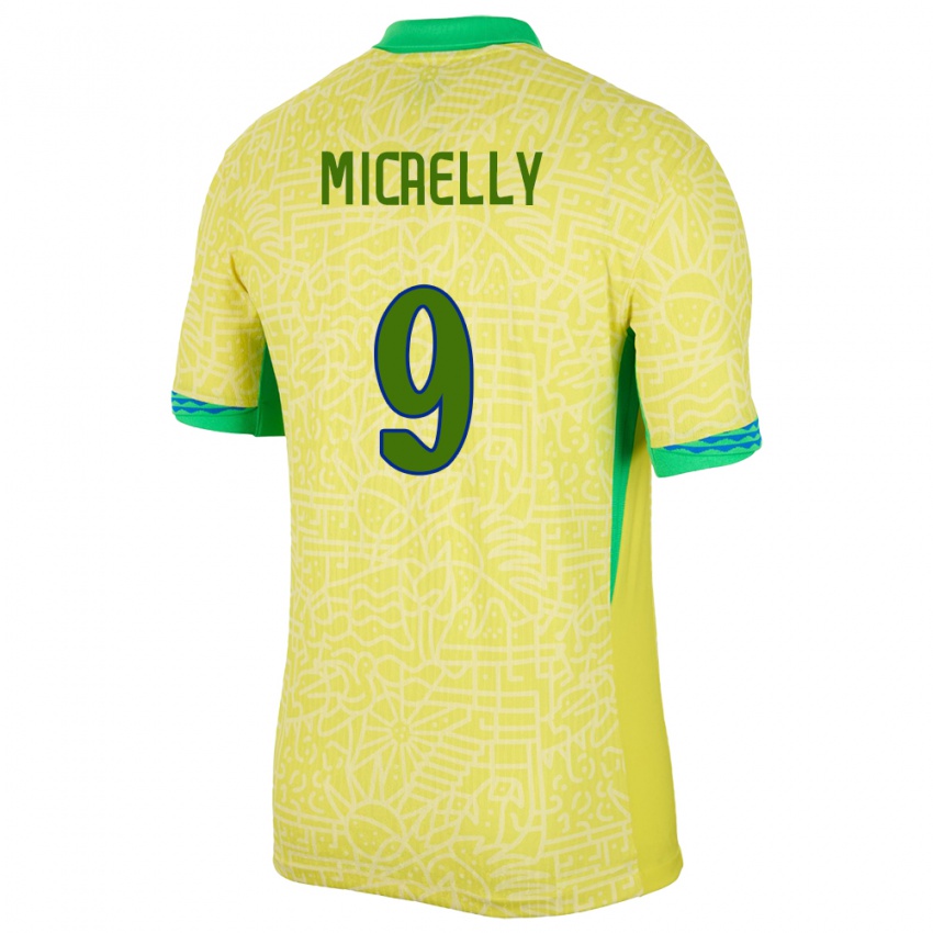 Donna Maglia Brasile Micaelly #9 Giallo Kit Gara Home 24-26 Maglietta