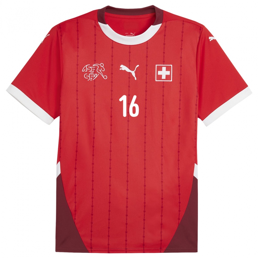 Donna Maglia Svizzera Christian Fassnacht #16 Rosso Kit Gara Home 24-26 Maglietta