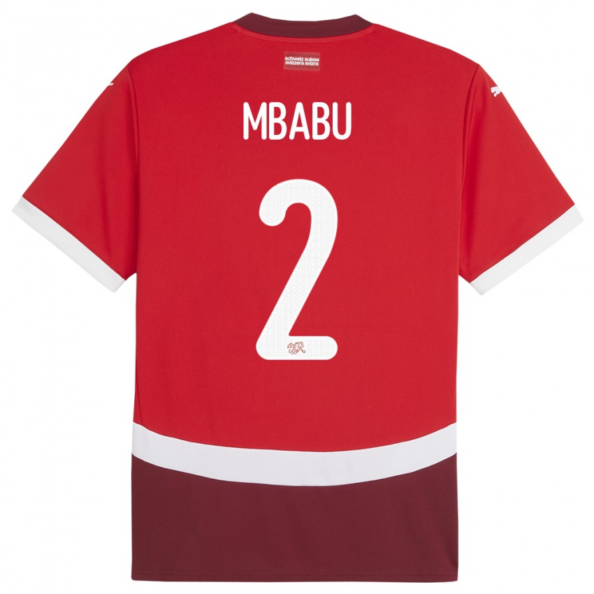 Donna Maglia Svizzera Kevin Mbabu #2 Rosso Kit Gara Home 24-26 Maglietta