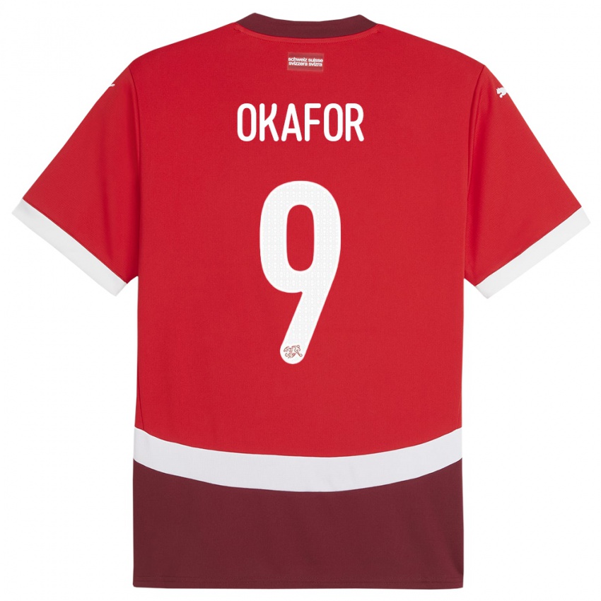 Donna Maglia Svizzera Noah Okafor #9 Rosso Kit Gara Home 24-26 Maglietta