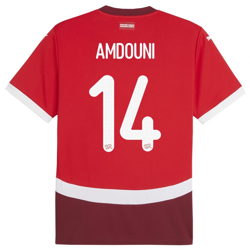 Donna Maglia Svizzera Mohamed Zeki Amdouni #14 Rosso Kit Gara Home 24-26 Maglietta