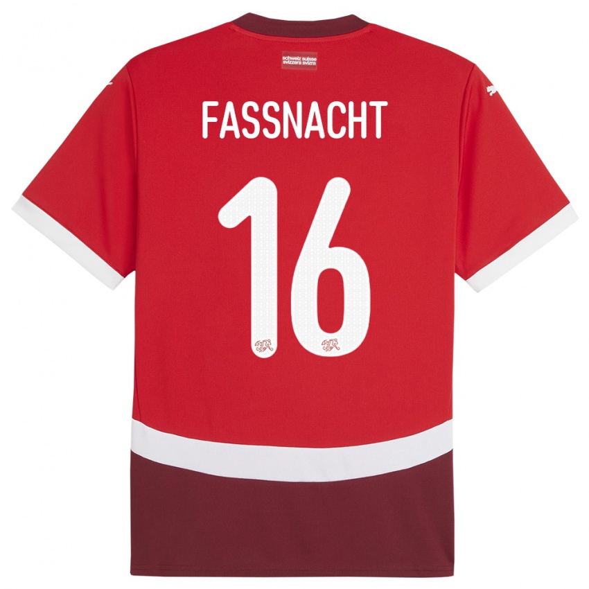 Donna Maglia Svizzera Christian Fassnacht #16 Rosso Kit Gara Home 24-26 Maglietta
