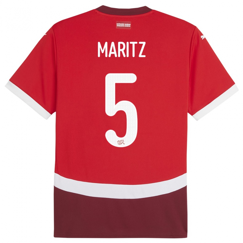 Donna Maglia Svizzera Noelle Maritz #5 Rosso Kit Gara Home 24-26 Maglietta