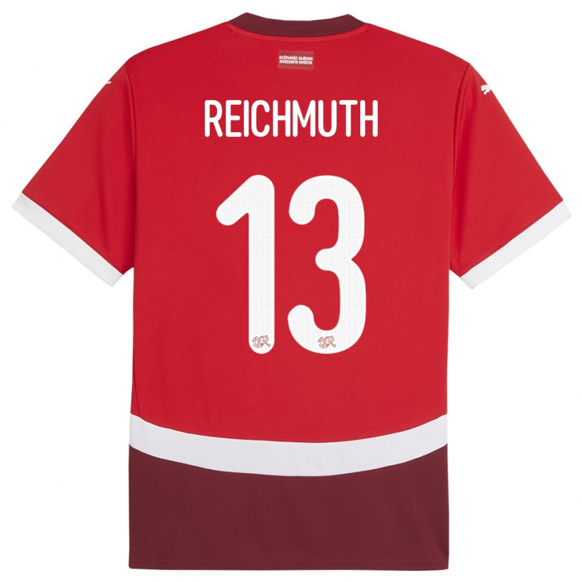 Donna Maglia Svizzera Miguel Reichmuth #13 Rosso Kit Gara Home 24-26 Maglietta