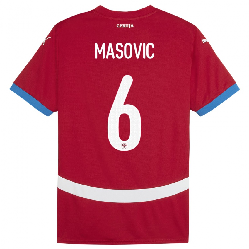 Donna Maglia Serbia Erhan Masovic #6 Rosso Kit Gara Home 24-26 Maglietta