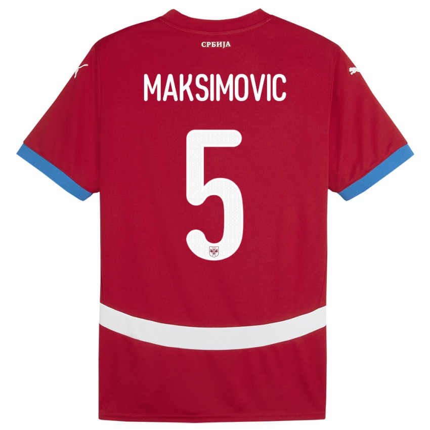 Donna Maglia Serbia Nemanja Maksimovic #5 Rosso Kit Gara Home 24-26 Maglietta