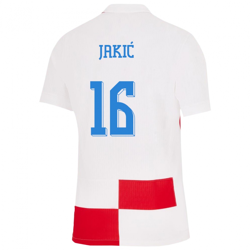 Donna Maglia Croazia Kristijan Jakic #16 Bianco Rosso Kit Gara Home 24-26 Maglietta