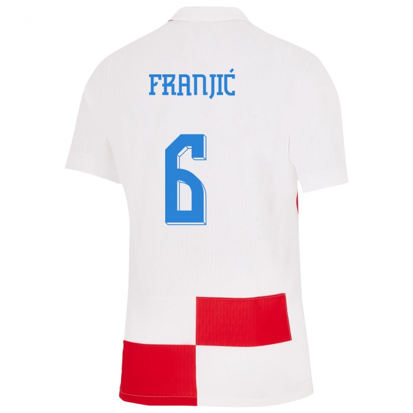 Donna Maglia Croazia Bartol Franjic #6 Bianco Rosso Kit Gara Home 24-26 Maglietta