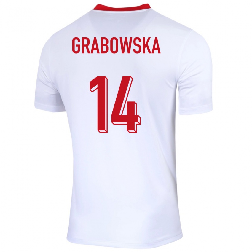 Donna Maglia Polonia Dominika Grabowska #14 Bianco Kit Gara Home 24-26 Maglietta