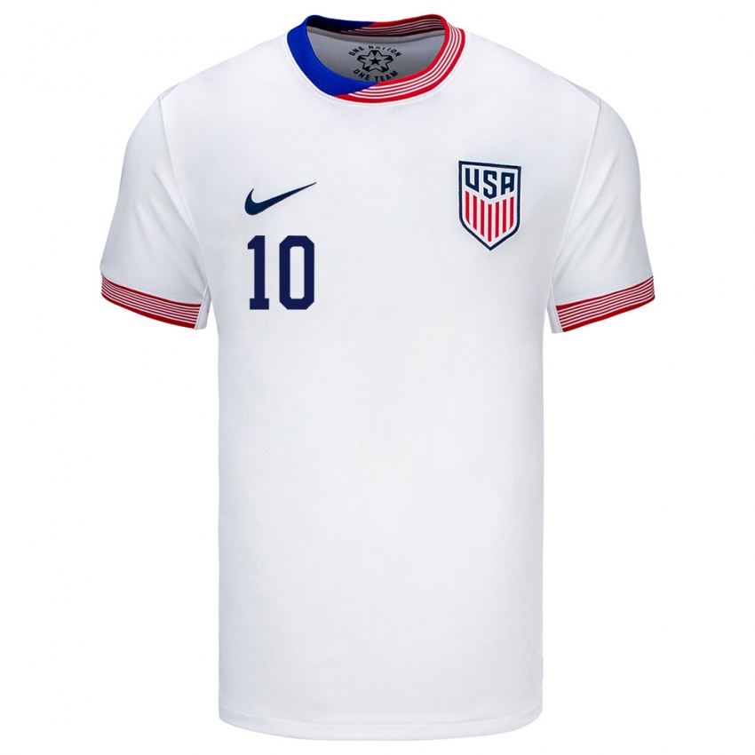 Donna Maglia Stati Uniti Christian Pulisic #10 Bianco Kit Gara Home 24-26 Maglietta