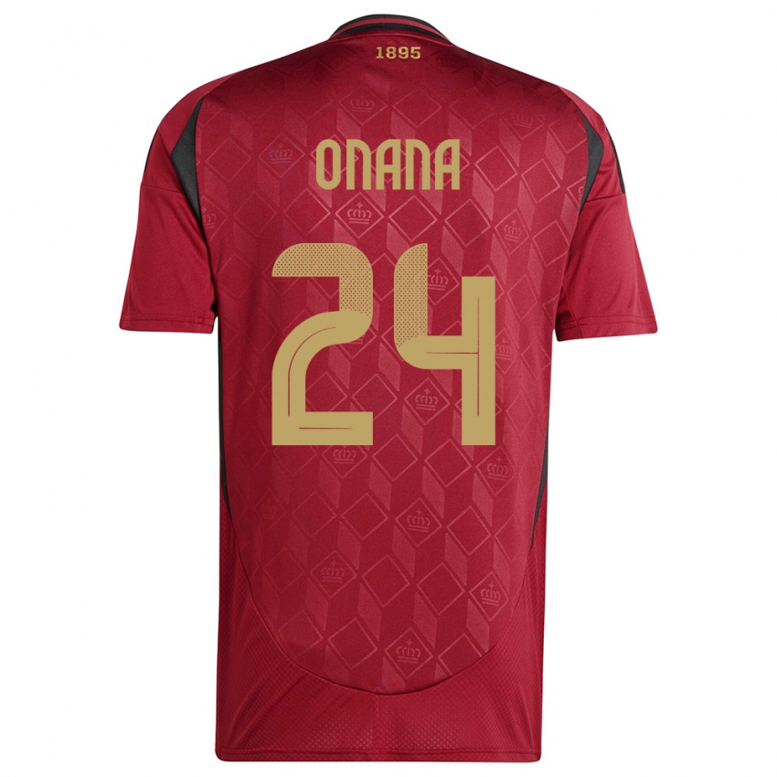 Donna Maglia Belgio Amadou Onana #24 Borgogna Kit Gara Home 24-26 Maglietta