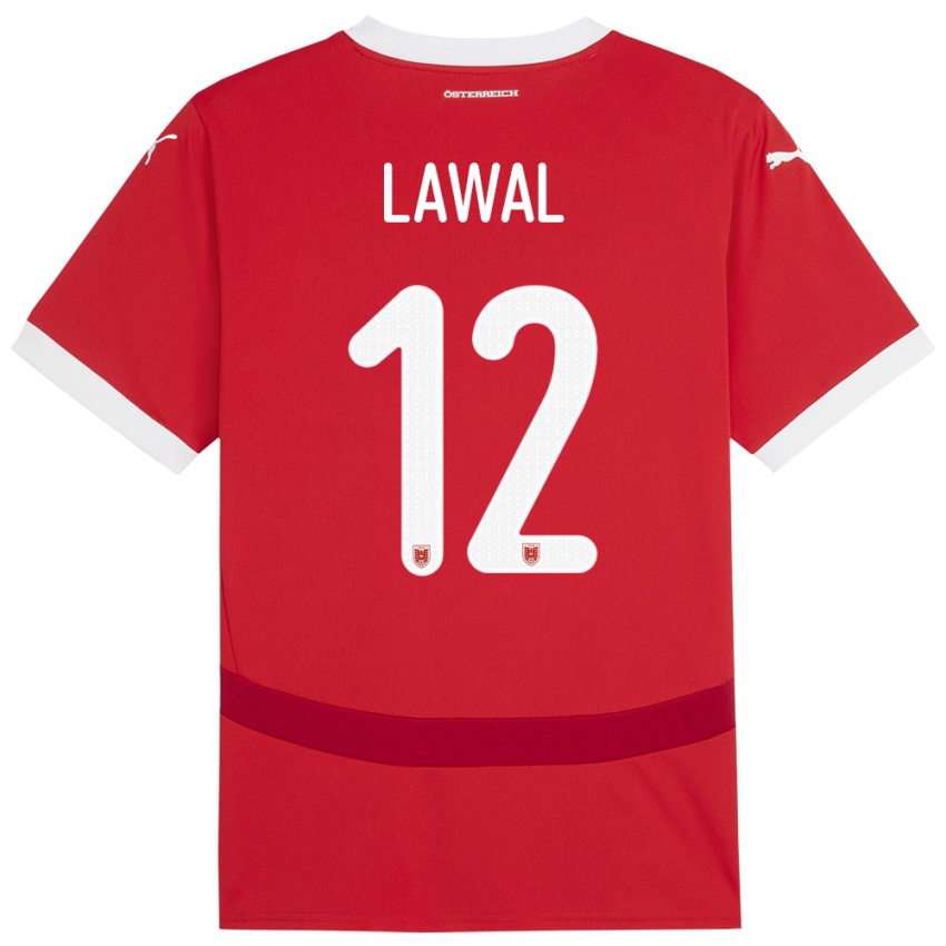 Donna Maglia Austria Tobias Lawal #12 Rosso Kit Gara Home 24-26 Maglietta