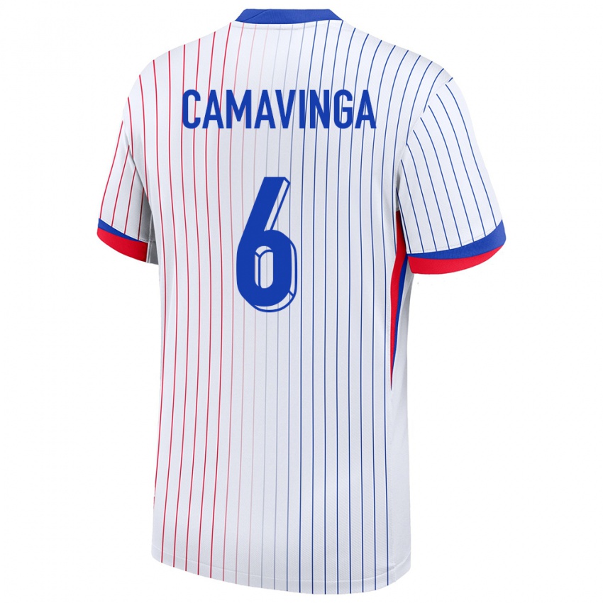 Donna Maglia Francia Eduardo Camavinga #6 Bianco Kit Gara Away 24-26 Maglietta