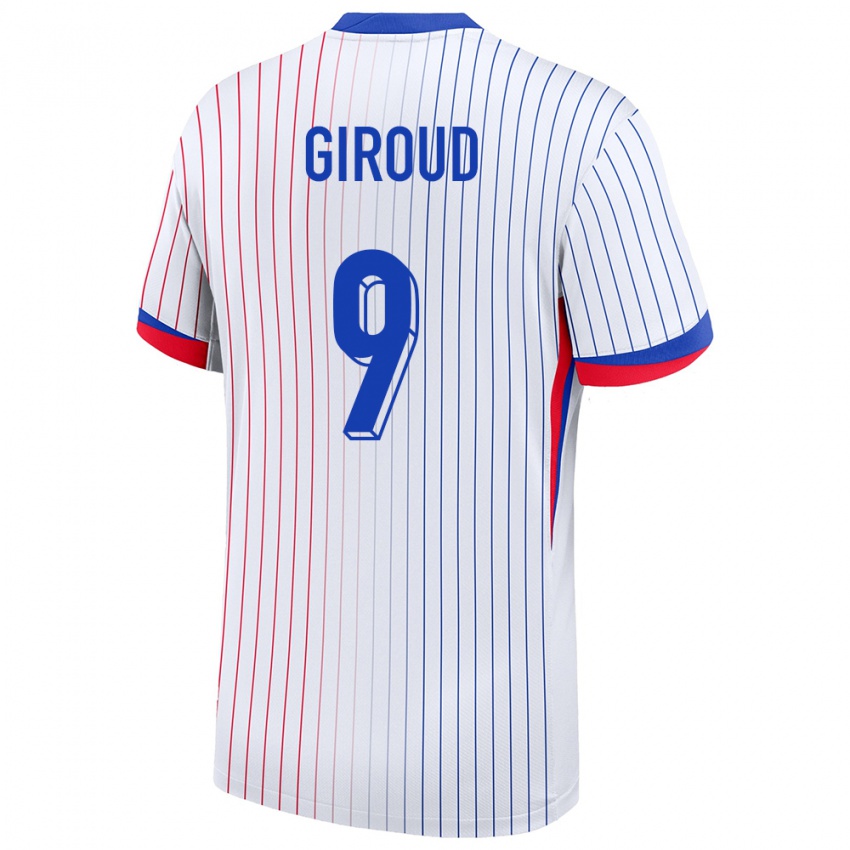 Donna Maglia Francia Olivier Giroud #9 Bianco Kit Gara Away 24-26 Maglietta