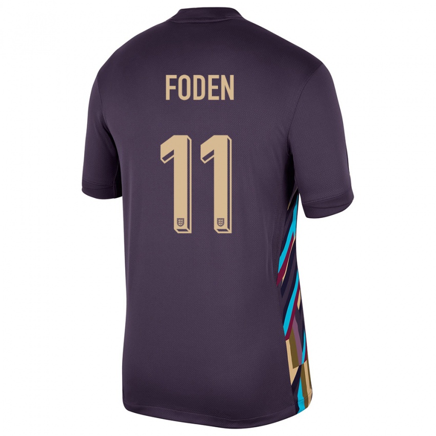 Donna Maglia Inghilterra Phil Foden #11 Uvetta Scura Kit Gara Away 24-26 Maglietta