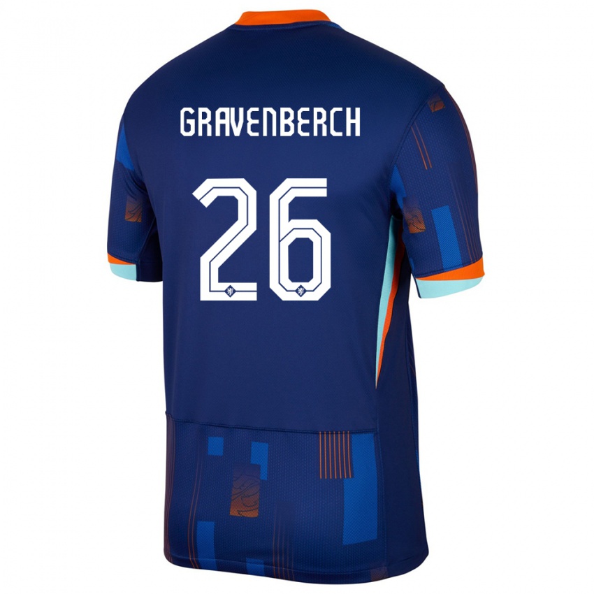 Donna Maglia Paesi Bassi Ryan Gravenberch #26 Blu Kit Gara Away 24-26 Maglietta