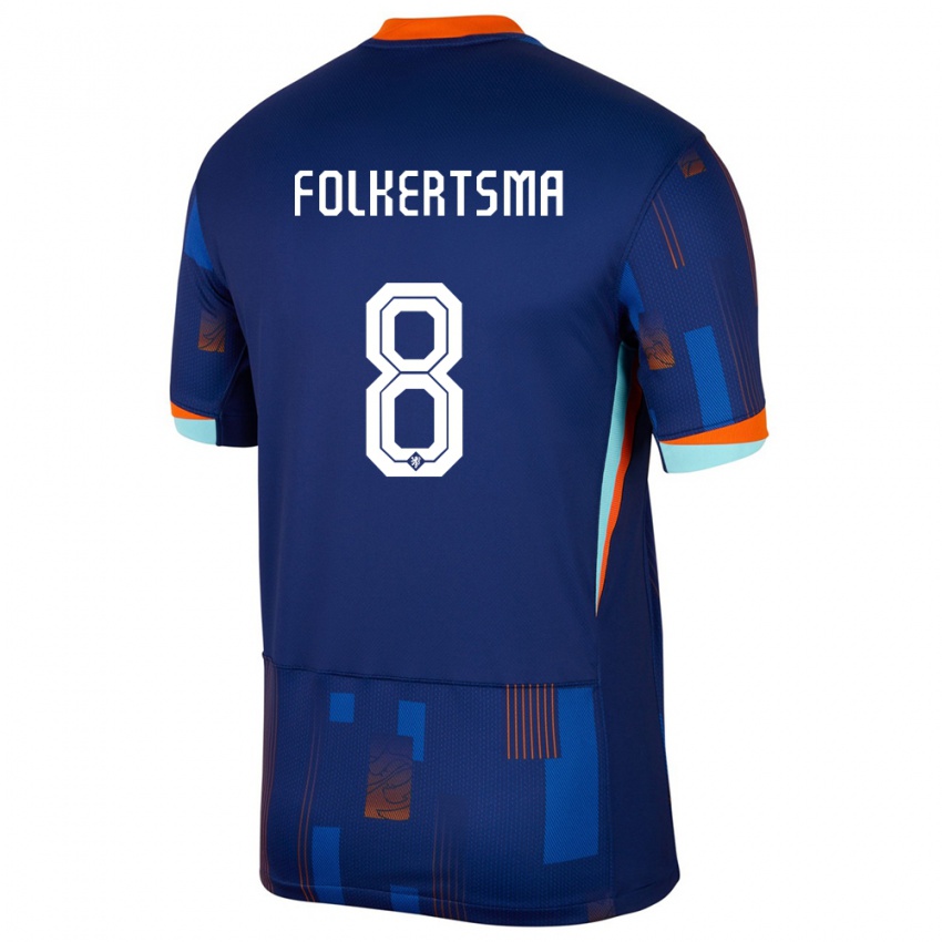 Donna Maglia Paesi Bassi Sisca Folkertsma #8 Blu Kit Gara Away 24-26 Maglietta