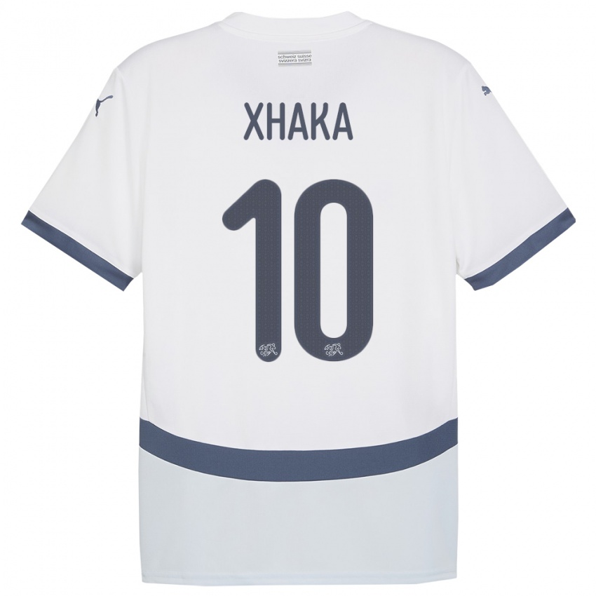 Donna Maglia Svizzera Granit Xhaka #10 Bianco Kit Gara Away 24-26 Maglietta